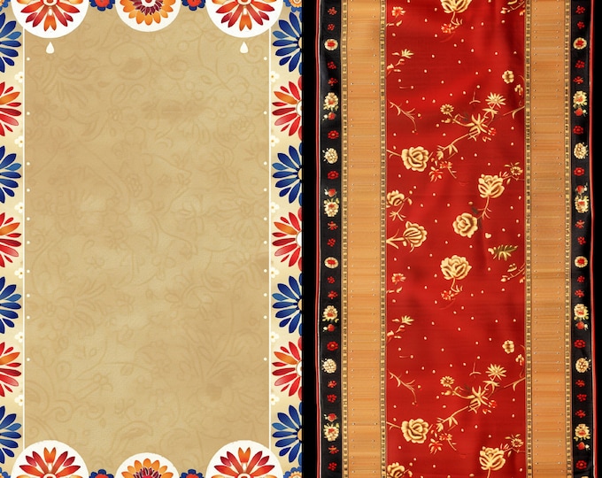 Folkloric Textile Background/Junk Journal Pages to Print at Home, 10 Designs. 5 Sheets