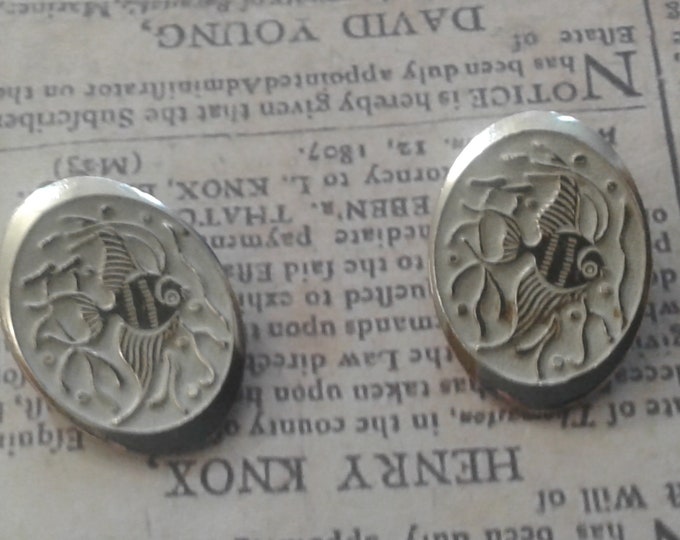 Vintage West German White Enamel and Goldtone Fish Earrings, Marked