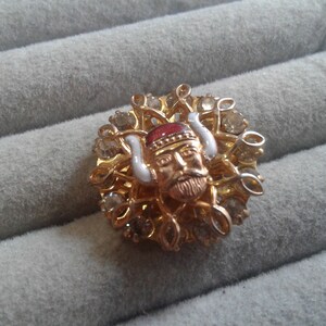 Small Midcentury Goldtone Rhinestone Viking Pin