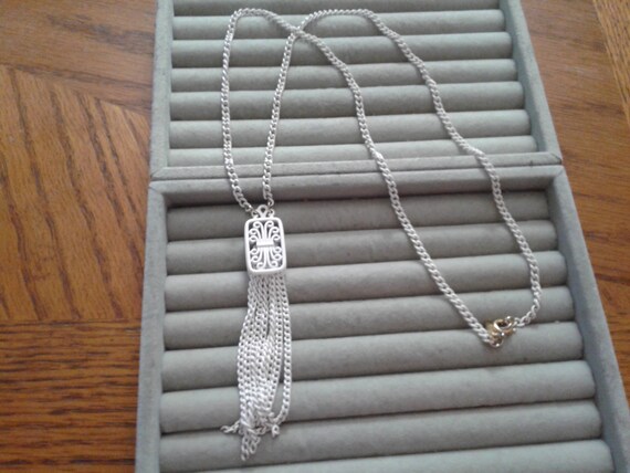 Monet White Chain and Tassel Necklace, Rectangula… - image 2