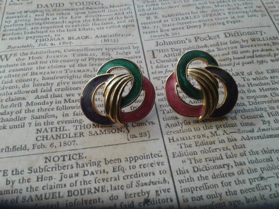 Solid Copper Multi Color Enameled Wing Shaped Geo… - image 5