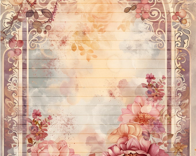 Five Beautiful Lemon Mauve Writing/Journaling Papers to Download and Print at Home, 8.5 x 11