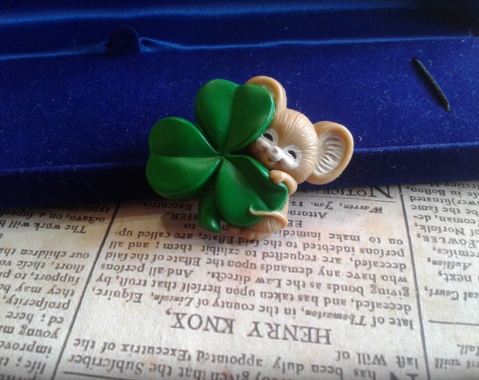 Hallmark 1983 Mouse Holding a Shamrock Pin. Signed and Dated