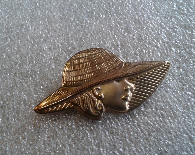 Goldtone Figulral Woman in a Picture Hat Brooch