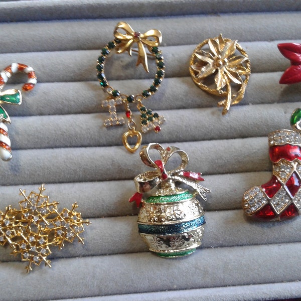 Selection of Vintage Christmas Brooches, Your Choice