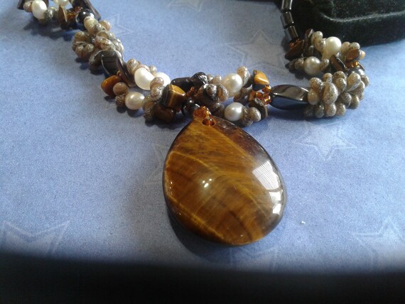 OOAK Jewelry Polymer Clay Faux gold Tiger Eye Necklace
