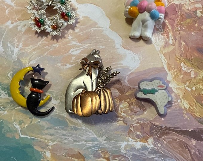 Selection of Vintage Holiday Brooches, Sold Separately, Varying Ages and Occasions