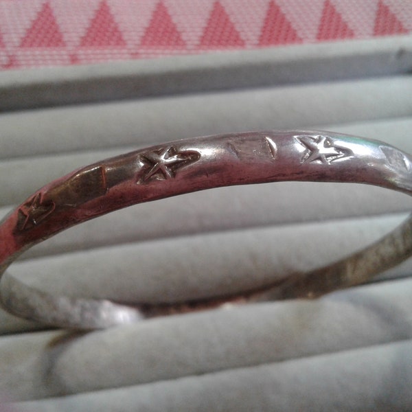 Sterling Silver Bangle with Stars and Polygons, Marked Sterling Mexico