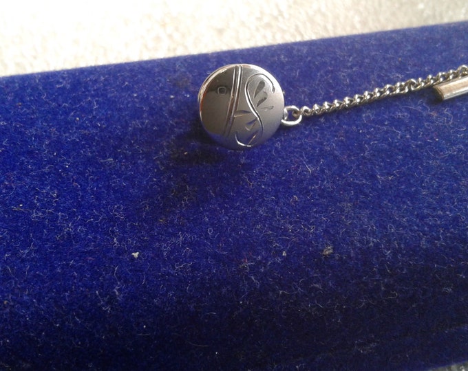 Sterling Silver Small Brushed and Bright Etched Design Tie Tack, Marked Sterling USA
