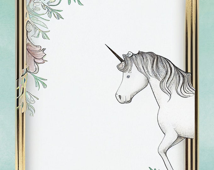 Four Unicorn Bordered Digital Papers for Instant Download--8.5 x 11