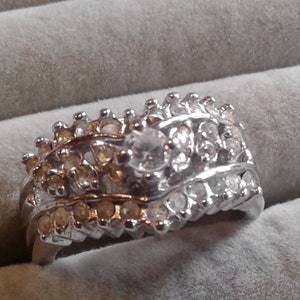 Aurora Cubic Zirconia and Crystal in Silvertone V-Band Style Engagement Ring, Signed, No Plate Mark, Size 8