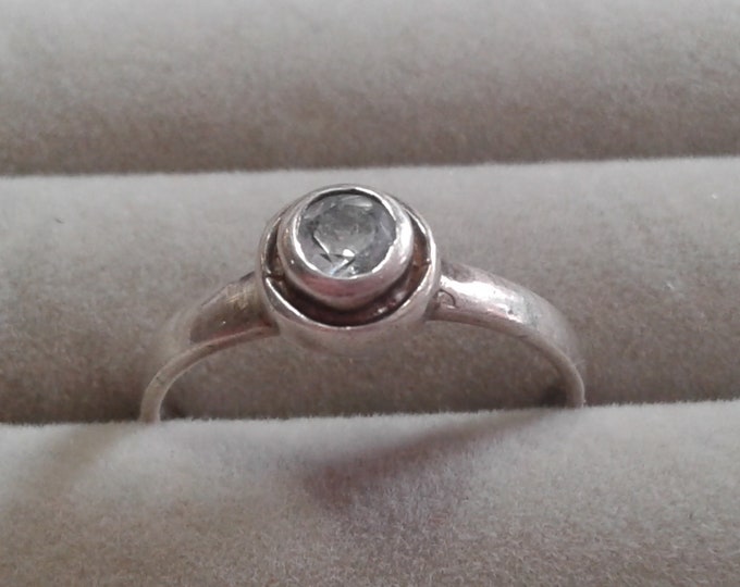 Sterling Silver Blue Topaz Bezel Set Solitaire, Marked 925 Thailand