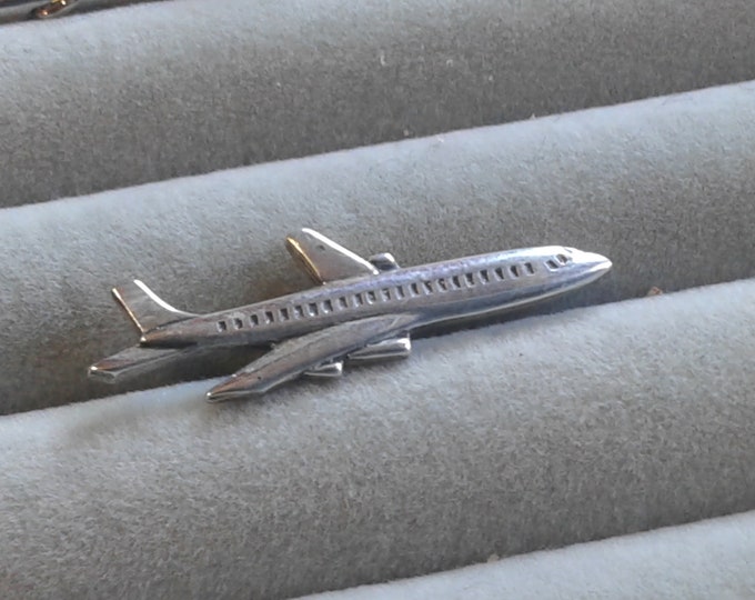 Sterling Silver 727 Jet Airplane Tie Tack, Unidentified Maker's Mark