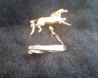 Hickok Horse Themed Two Part Offset Tie Clip, Signed