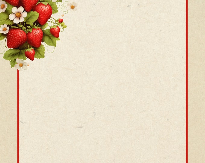Strawberry Season Lined and Unlined Writing Papers, Instant Download, Digital Paper
