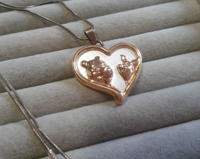 Disney Lenox Sterling Silver Vermeil Winnie the Pooh and Piglet Pendant w/ Chain. 925