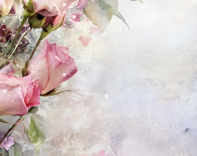 Five Retro Romantic Valentine Bordered Digital Papers/Backgrounds for Instant Download