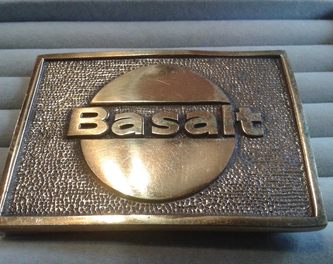 Basalt Likely Brass Safety Award Belt Buckle, Marked, Likely Basalt Rock Company of California