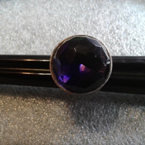 Kenneth Cole Reaction Amethyst Glass and Silvertone Bold Chunky Fashion Ring, Signed KCR, Size 7