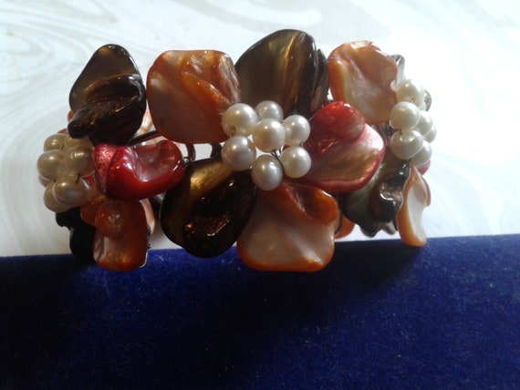 Dramatic Wired Floral Cuff of Freshwater Pearl an… - image 1