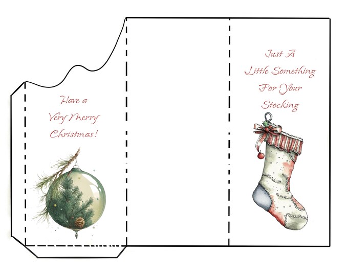 Charming Watercolor Stocking on White Background Print and Fold Money Holder Christmas Greeting Card Instant Download