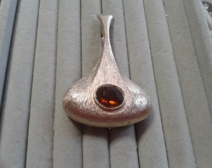 Cathe Modernist Onion Brooch with Oval Topaz Color Glass Stone