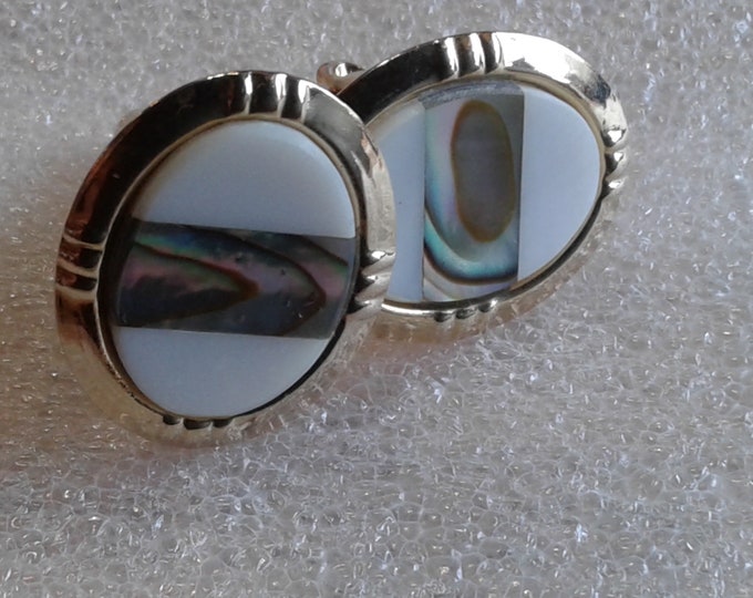 Striped Mother of Pearl and Goldtone Oval Cufflinks