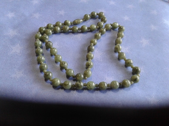 Mid Length Strand of Green Plastic "Jade" Beads w… - image 4