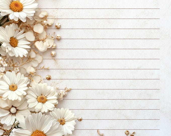 Sweet Daisies Lined and Unlined Instant Download Stationery Set-Original Art on Blue Background