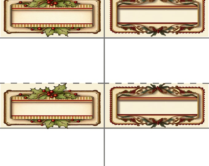 Old Fashioned Christmas Elegant Bordered Place Cards to Print at Home and Assemble