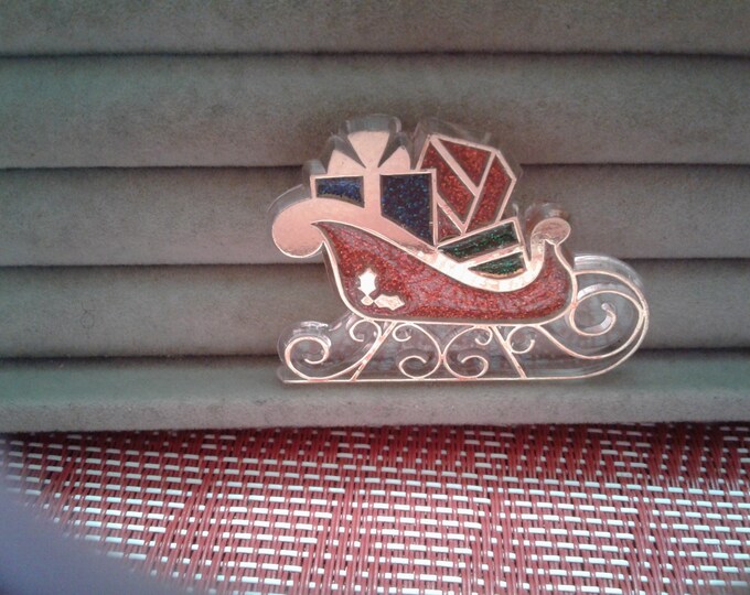Hallmark 1985 Goldtone and Glitter on Transparent Plastic Sleigh, Signed and Dated