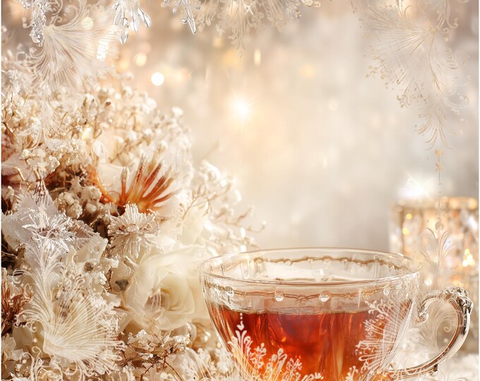 Christmas Teatime Winter Holiday Bordered Digital Papers/Backgrounds for Instant Download