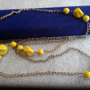 Long Goldtone Chain and Chunky Yellow Plastic Bead Station Necklace