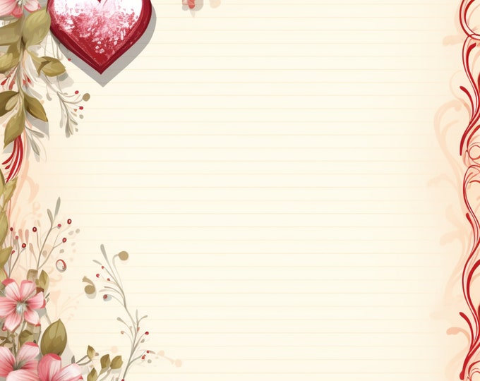 Five Beautiful Sentimental Heart Writing/Journaling Papers to Download and Print at Home, 8.5 x 11