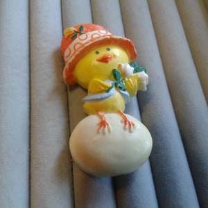 Hallmark 1975 Chick in Hat on Egg Pin, Signed and Dated