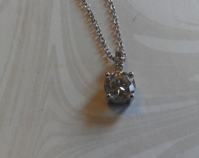 Sterling Silver and Cubic Zirconia Solitaire Pendant on Short Chain, 925
