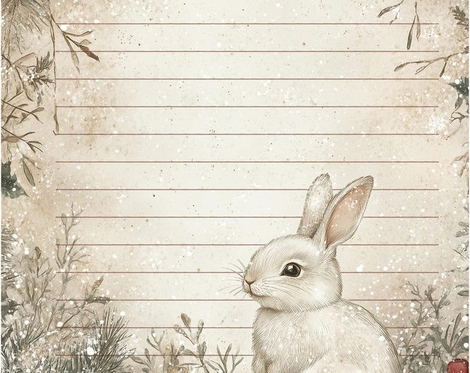 Winter Bunny Lined and Unlined Digital Paper Writing Sheets. Instant Download