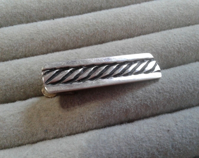 Sterling silver vintage Mexican rope pattern tie clip, 3 Hallmark