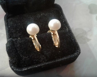 Goldtone and Faux Pearl "Stud" Adjustable Clip On Earrings, Two Styles Available