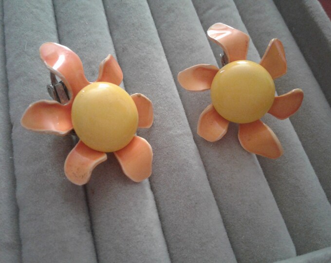 Yellow and Orange Mod Sunshine Flower Earrings