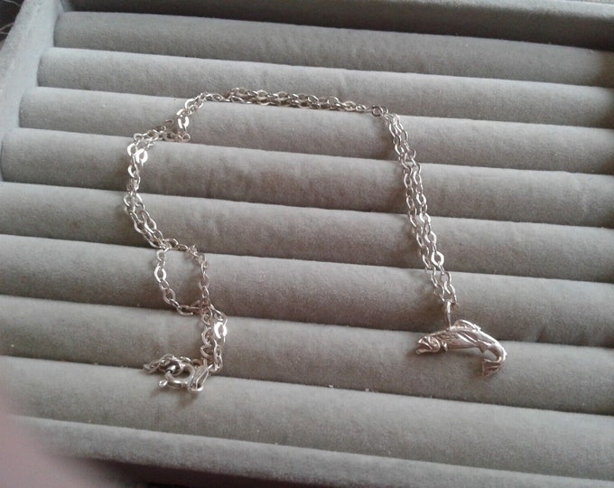 Sterling Silver Salmon or Trout Pendant on 17" Jacmel Chain, 925 Italy, JCM