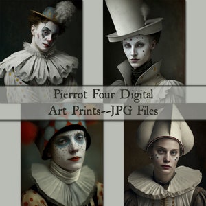 Pierrot, Cuatro impresiones de arte digital para descarga instantánea, 8 x 10