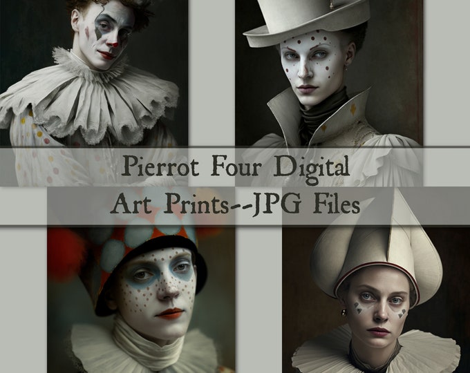 Pierrot, Four Digital Art Prints for Instant Download, 8 x 10
