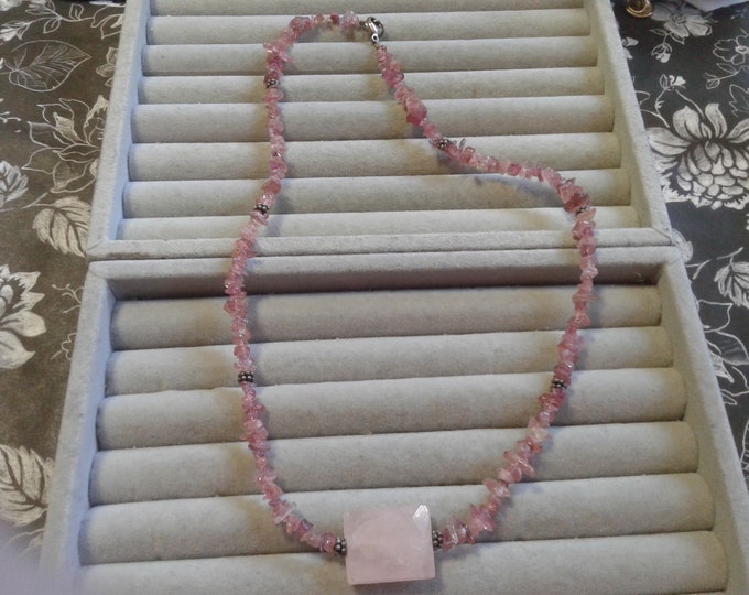 Rose Quartz, Sterling Silver, and Rhodochrosite Chip Grunge Necklace