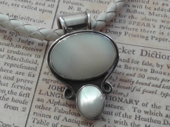 Moonstone, Sterling Silver, and Braided White Lea… - image 1