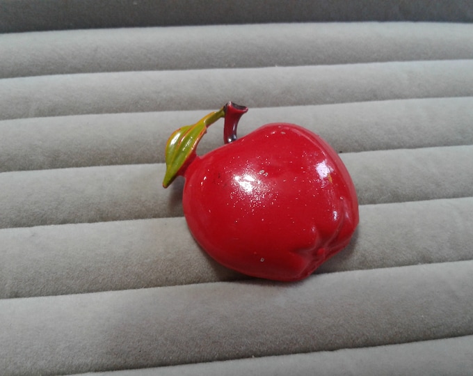Colored over White Enamel Apple Brooch