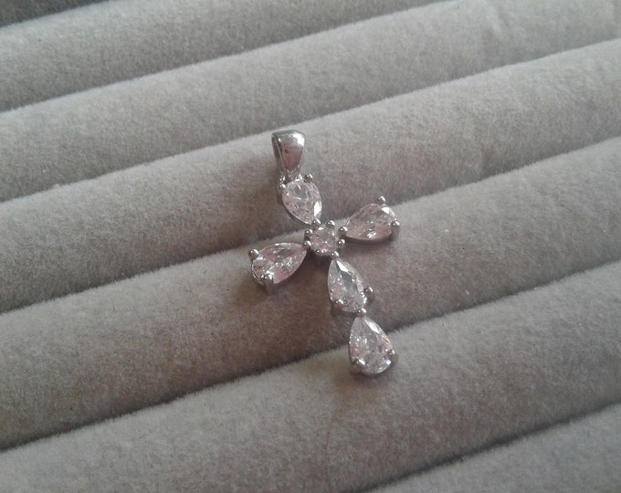 Cubic Zirconia Cross with Round and Pear Shaped Stones, No Chain