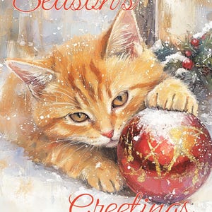 Diseños de tarjetas de felicitación ligeramente divertidas de Merry Cats para descargar al instante