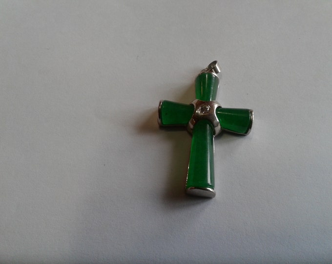 18KGP White Gold Plate and Peking Glass Celtic Cross with Rhinestone