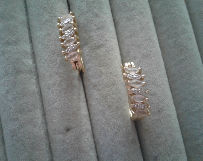 Prime Art Jewels Diamond, White Topaz, and Plated Brass Oval Huggie Hoop Earrings